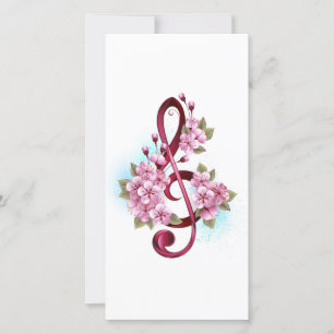 Faire-part Musical treble clef notes with sakura flowers