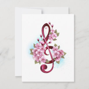 Faire-part Musical treble clef notes with sakura flowers