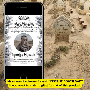 Faire-part musulmane de la mort Femme Janaza Prièr