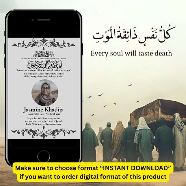 Faire-part musulmane de la mort Femme Janaza Prièr (Créateur téléchargé)