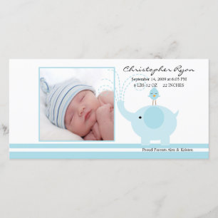 Faire-part Naissance bleue Annoucement de bébé d'éléphant
