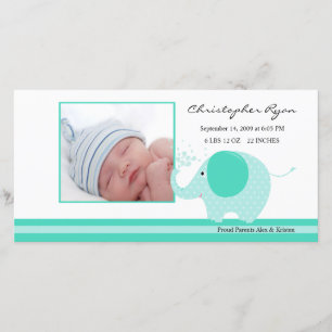 Faire-part Naissance bleue Annoucement de bébé d'éléphant