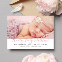 Naissance de bébé fille photo écriture rose modern
