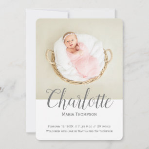 Faire-part Naissance de la fille bébé Nom de la photo Script 