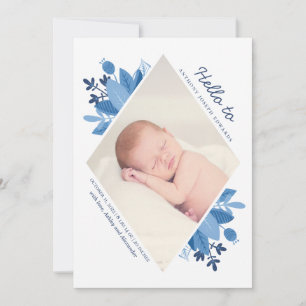 Faire-part Naissance d'un bébé bleu fleuri. Nouveau-né de fle