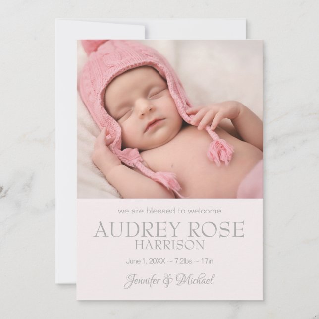 Faire-part Naissance d'une petite fille rose moderne (Devant)