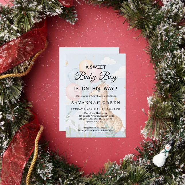 Faire-Part Naissance Garçon Girafe Aquarelle Paste (Insitu)