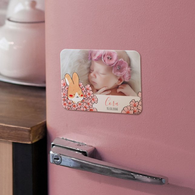 Faire-part naissance magnet Lapin et fleurs (Creator Uploaded)