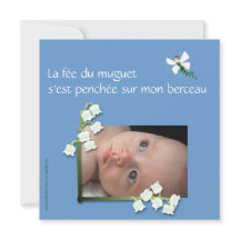 Faire-part naissance muguet et fée felt bleu gris