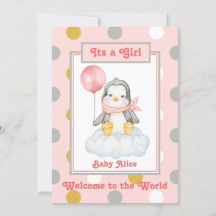 Faire-part Naissance rose Pingouin Baby Girl