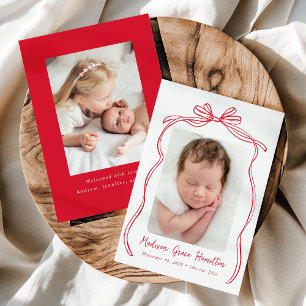 Faire-part Naissance vintage de la Bow rouge 2 photo