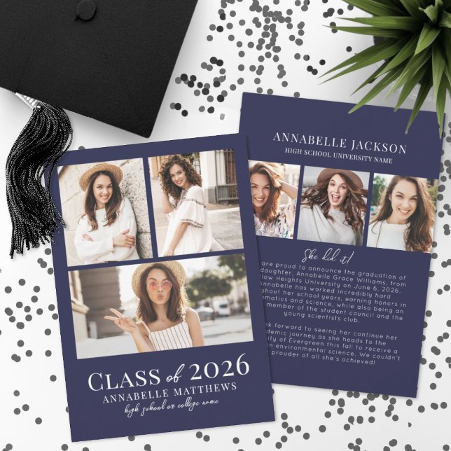 Faire-part Navy Blue Photo Collage Graduation (Navy Blue Photo Collage Graduation Announcement )