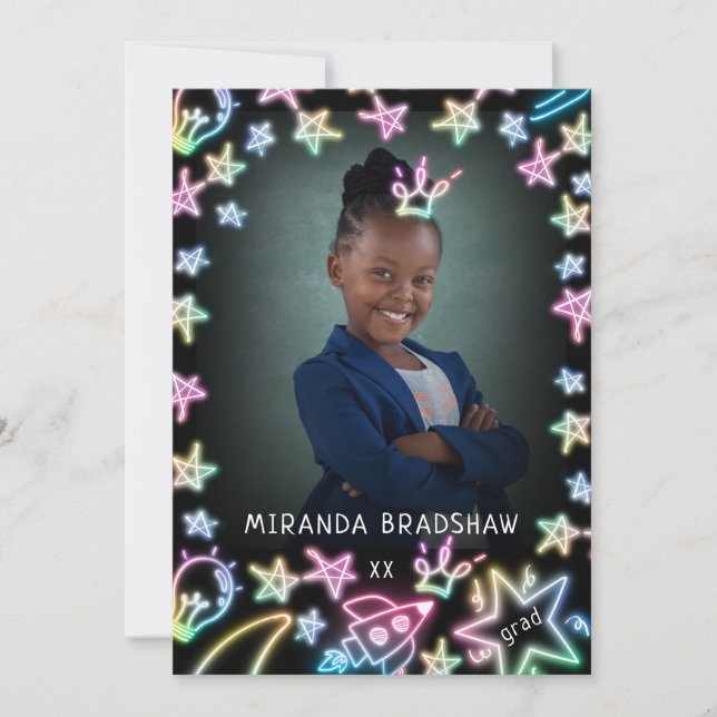 Faire-part Neon Pastel Stars Galaxy Kids Graduation Photo (Devant)