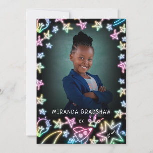 Faire-part Neon Pastel Stars Galaxy Kids Graduation Photo