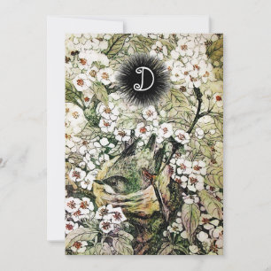 FAIRE-PART NID D'OISEAU, MONOGRAMME BROWN DES FLEURS DE PRINT
