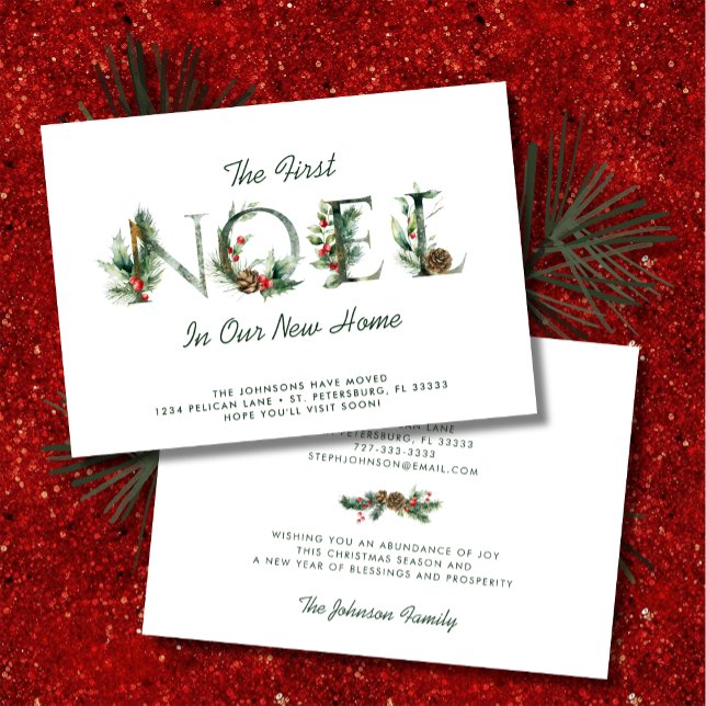 Faire-part Noël Berries Floral Noel Holiday Moving (Zazzle Christmas Berries Floral Noel Holiday Moving Announcement)