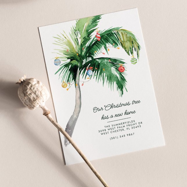 Faire-part Noël Holiday Déménagement Nouvelle Adresse Palm Tr (Christmas Moving New Address Palm Tree Announcement)
