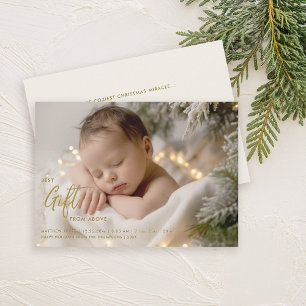 Faire-part Noël Meilleur cadeau Calligraphie Gold Baby Photo