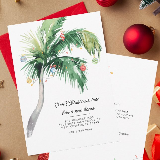 Faire-part Noël Vacances Côtière Déménagement Palmier (Christmas Coastal Palm Tree Script Moving Announcement)