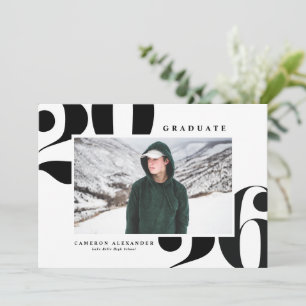 Faire-part Noir 2025 Typographie Gras Photo Remise de diplôme