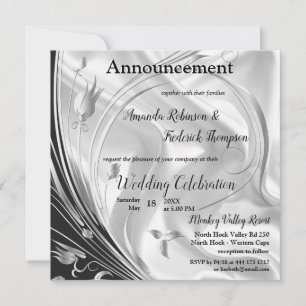 Faire-part Noir et argent sur soie Champagne pour mariage