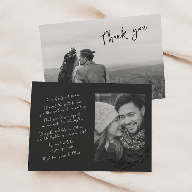 Faire-part Noir et blanc manuscrit deux Mercis photo (Créateur téléchargé)