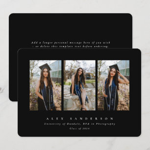 Faire-part Noir Simple Moderne Triple Photo Graduation
