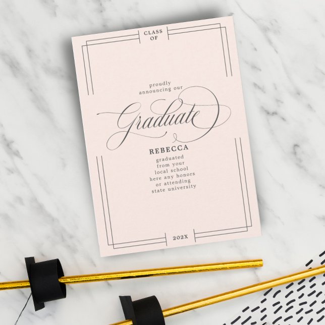 Faire-part Notre Graduate Classic Script Soft Pink Graduation (Créateur téléchargé)