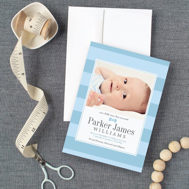 Faire-part Notre Petit Homme Bleu Bleu Léger Bébé Garçon Nais (Créateur téléchargé)