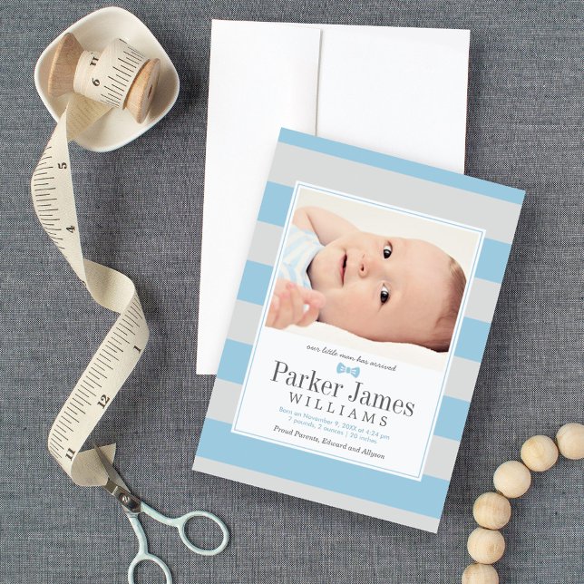 Faire-part Notre Petit Homme Bleu Gris Beau Bébé Bébé Garçon  (Créateur téléchargé)