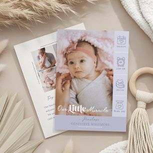 Faire-part Notre petit miracle Statistiques de naissance Phot