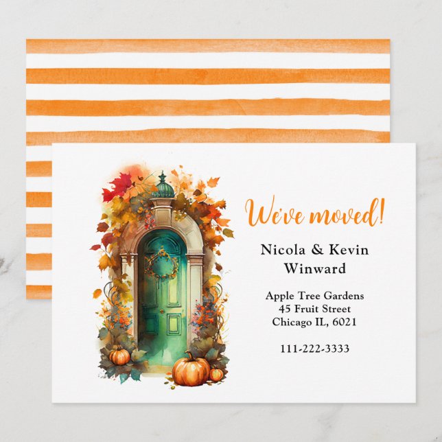 Faire-part Nous avons déménagé Automne Automne porte Wreath (Devant / Derrière)
