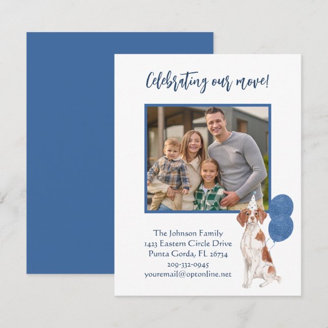 Faire-part Nous avons déménagé Brittany Spaniel Family Photo  (Devant / Derrière)