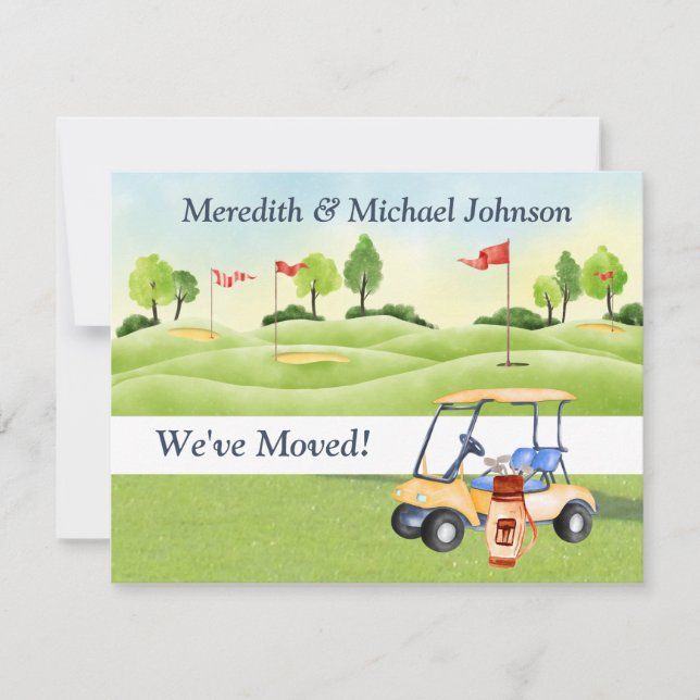 Faire-part Nous avons déménagé Golf Panier Greens Budget Move (Devant)