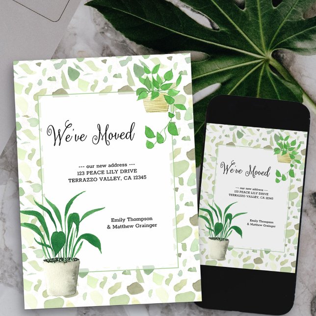 Faire-part Nous avons déménagé les plantes domestiques et Ter (terrazzo house plants new address card available printed or as printable digital download)