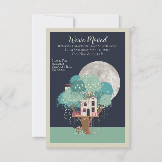 Faire-part Nous Avons Déménagé Maison Arbre Et Lune (Devant)