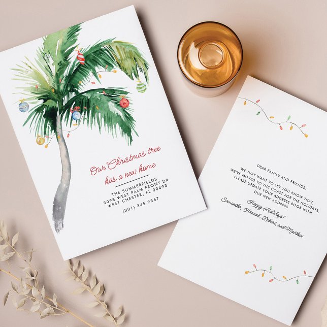 Faire-part Nous avons déménagé Noël Palm Tree Déménagement (Holiday Moving Coastal Palm Tree New Home Announcement)