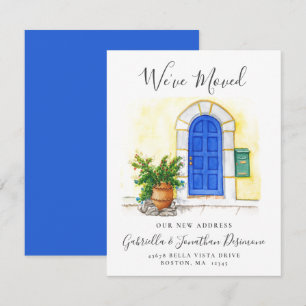 Faire-part Nous avons déplacé Aquarelle Bleue Porte Déménagem