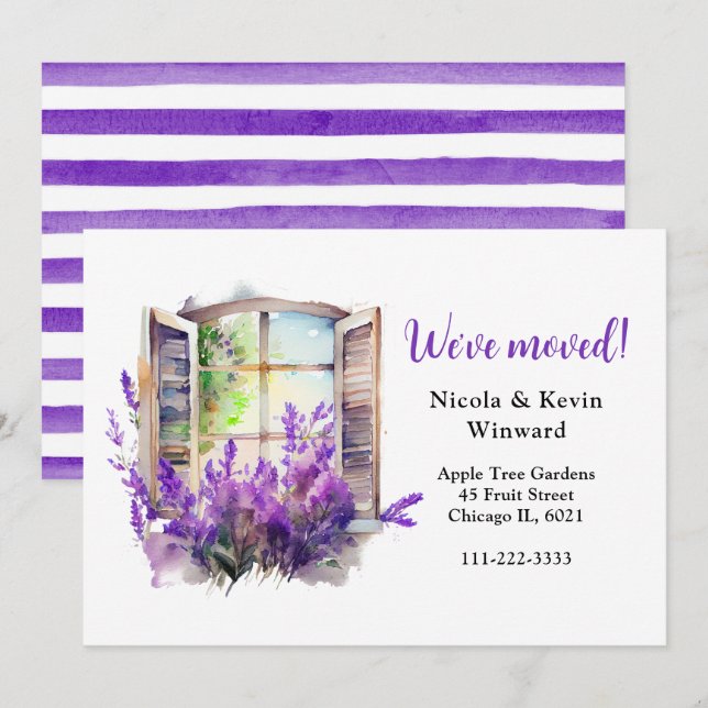 Faire-part Nous avons déplacé Floral Purple Lavender Fenêtre (Devant / Derrière)