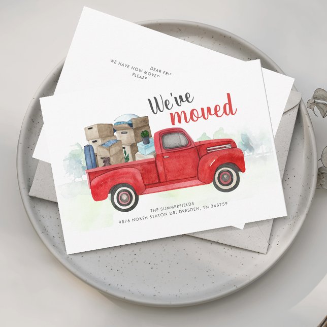 Faire-part Nous avons déplacé l'aquarelle Nouvelle adresse Dé (We Have Moved Change of Address Announcement Red Truck)