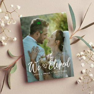 Faire-part Nous avons Elopé Élégant Mariage de script blanc p