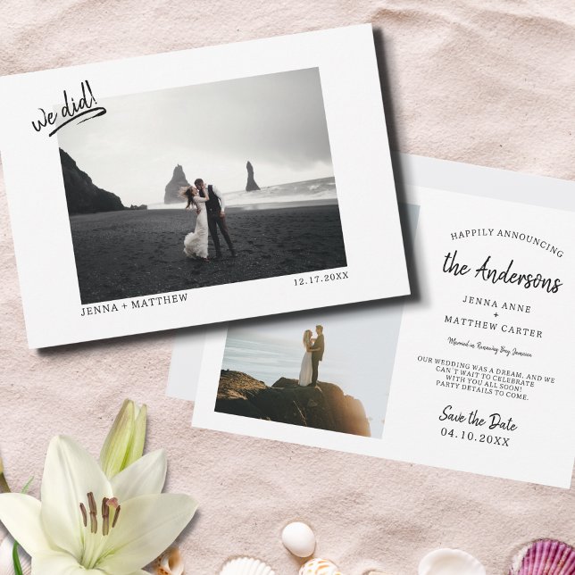 Faire-part Nous Avons Fait Plage Juste Marié Elopement Photo (Créateur téléchargé)
