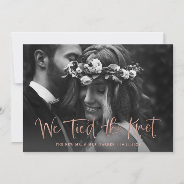 Faire-part Nous avons lié le Rose de noeud Gold Script Photo  (Devant)
