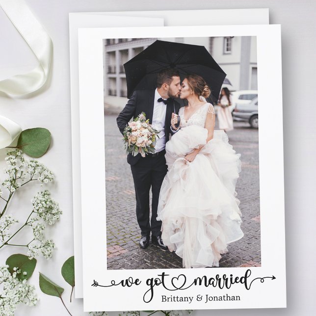 Faire-part Nous Avons Marié Calligraphie Heart Photo Mariage (Customize to change your personalized text size, text style or to add text to back of card.)