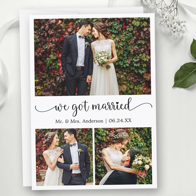 Faire-part Nous Avons Marié Coeur Calligraphie 3 Mariage Phot (Customize to change your personalized text size, text style or to add text to back of card.)