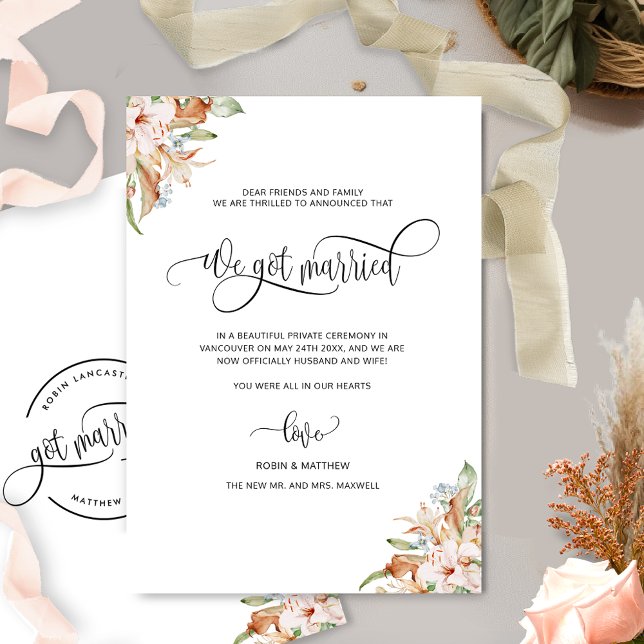 Faire-part Nous nous sommes mariés, Earthy Blooms, Mariage de (Créateur téléchargé)
