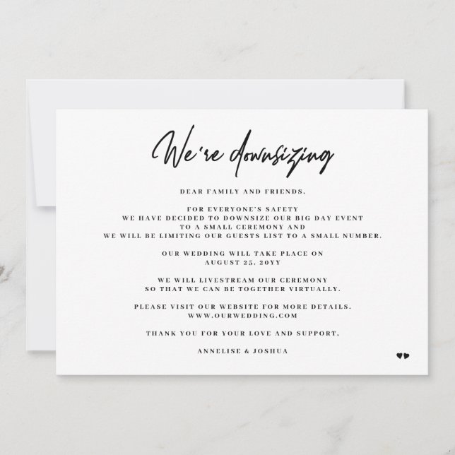 Faire-part Nous réduisons la taille d'un mariage élégant mini (Devant)