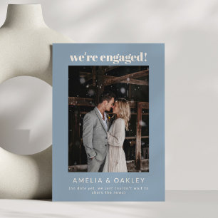 Faire-part Nous sommes fiancés Minimaliste Élégant Photo Bleu