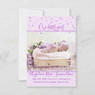 Faire-part Nouveau bébé Fille Naissance Statistiques Lavender