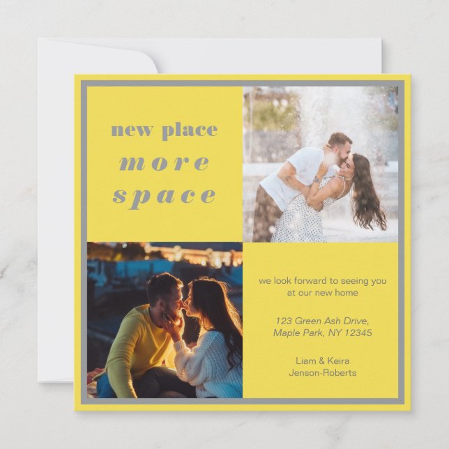 Faire-part Nouveau Lieu Plus D'Espace 2 Photo Gray Jaune Movi (Devant)